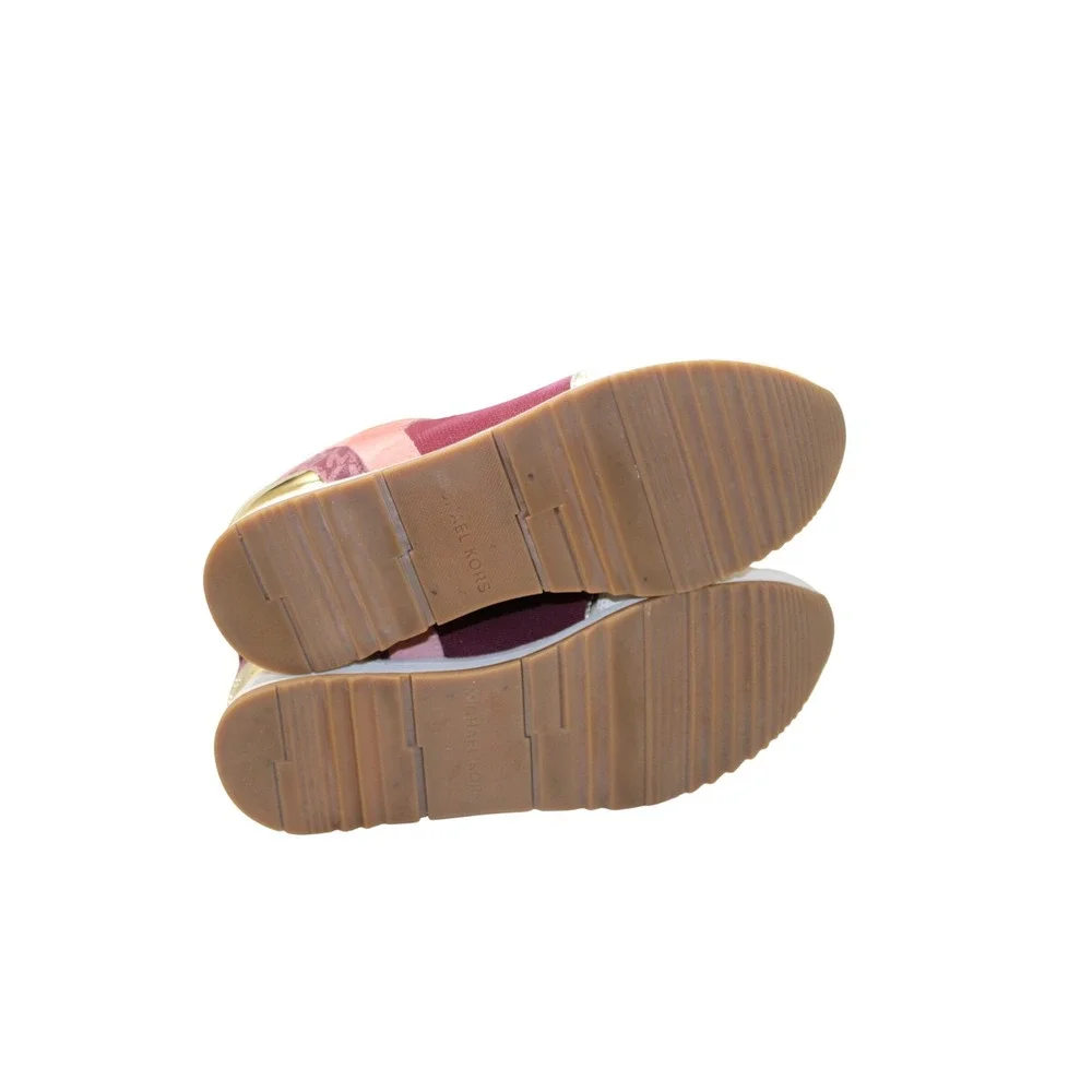 MICHAEL KORS Jenkins Stretch Knit Trainer Womens 8.5 EUC Burgundy Cream Suede - Picture 7 of 8